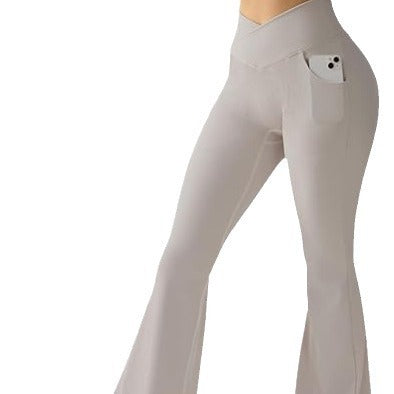 Women's Rib Cross Yoga Belt Pocket High Waist Flared Pants