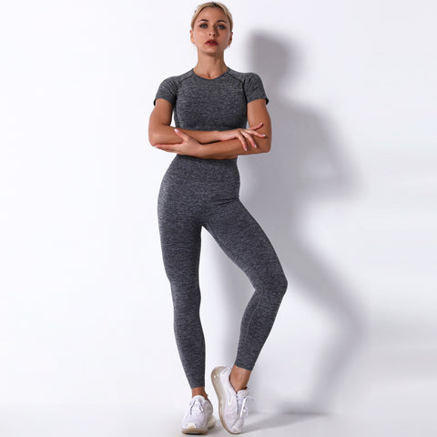 Seamless Knitted Workout Short Sleeve Yoga Set